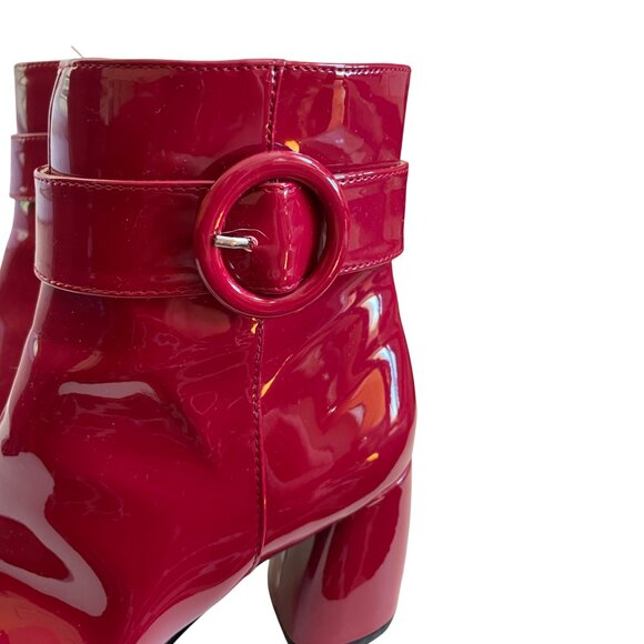 Nine West Red Patent Leather Mod Ankle Boots Size 6.5 - Picture 3 of 9